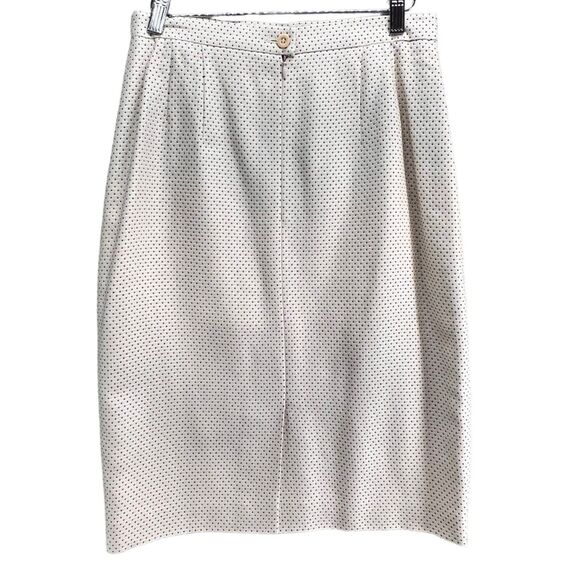 Vintage Escada Pencil Skirt Womens US 10 Cream Micro Dot Silk Blend Quiet Luxury - Picture 3 of 14